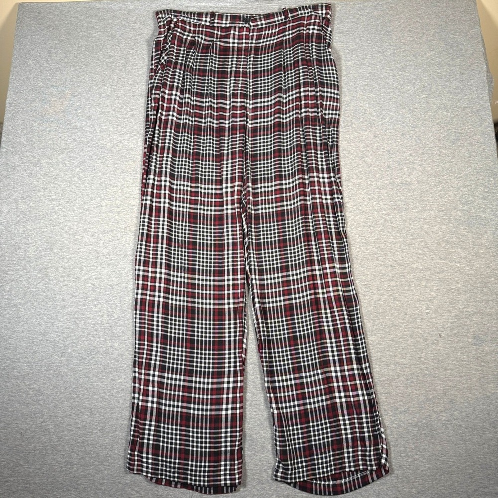 No Boundaries Red Black White Plaid Wide Leg Pants XXL 19 Pleated High Rise